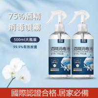 <居家個人衛生防疫必備品>家用75%酒精噴霧乙醇消毒液便攜500ml一次性殺菌清潔噴劑